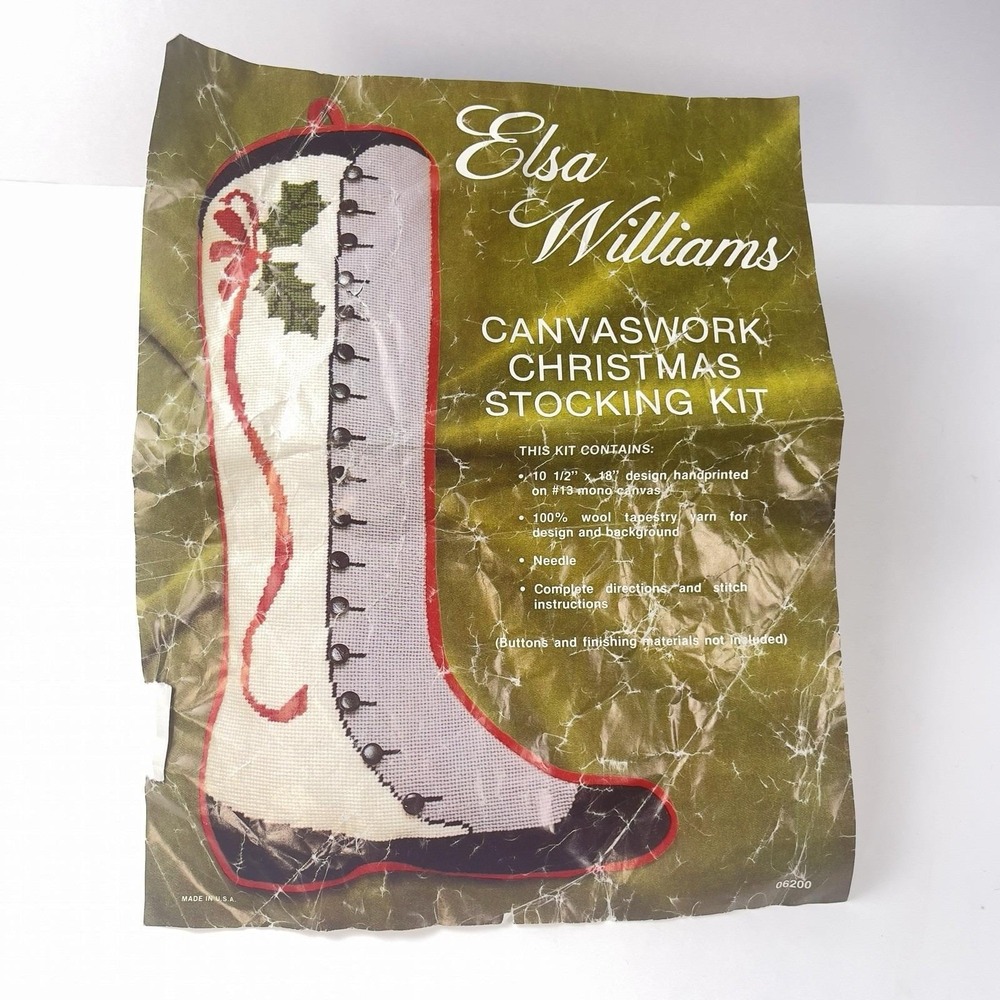 Elsa Williams Needlepoint Christmas Stocking Kit Boot Vtg Shoe Victorian Started